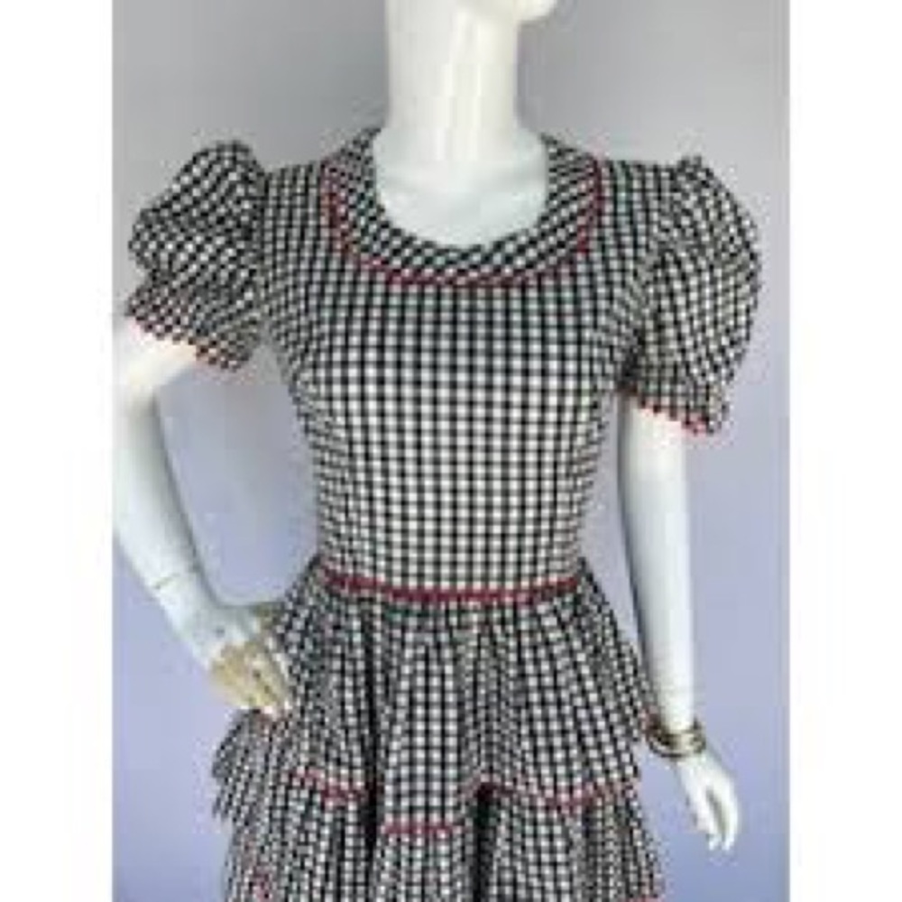 VTG Tier Skirted Black And White Gingham Dress - Picture 7 of 7